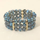 Triple Row Faceted Beaded Strand Stretch Bracelet