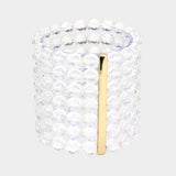 7Rows Wide Faceted Round Clear Lucite Beaded Stretch Bracelet
