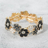 Stone Center Floral Enamel Stretch Bracelet