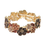 Stone Center Floral Enamel Stretch Bracelet