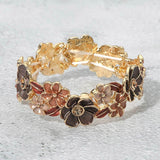 Stone Center Floral Enamel Stretch Bracelet