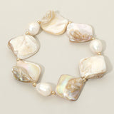 Freshwater Pearl Sculpted Organic Shaped Shell Beaded Stretch Bracelet