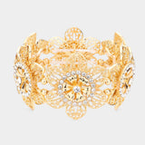 Rhinestone Embellished Cutout Metal Flower Stretch Bracelet
