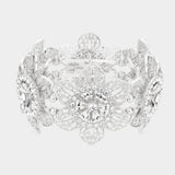 Rhinestone Embellished Cutout Metal Flower Stretch Bracelet