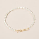 MAMA Script Plate Pearl Beaded Stretch Bracelet