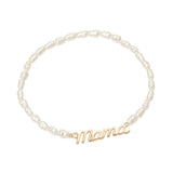 MAMA Script Plate Pearl Beaded Stretch Bracelet