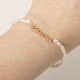 MAMA Script Plate Pearl Beaded Stretch Bracelet