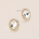Oval Stone Stud Evening Earrings