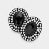 Rhinestone Trim Oval Stone Stud Evening Earrings
