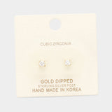 Gold Dipped 3mm Cubic Zirconia Square Stud Earrings