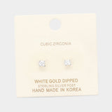 White Gold Dipped 3mm Cubic Zirconia Square Stud Earrings