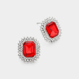 Rectangle Stone Stud Evening Earrings