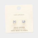 Gold Dipped 6mm Cubic Zirconia Round Stud Earrings