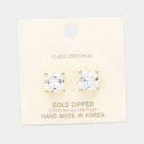 Gold Dipped 9mm Cubic Zirconia Square Stud Earrings