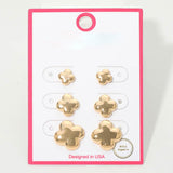 3Pairs - Gold Dipped Metal Quatrefoil Stud Earring Set
