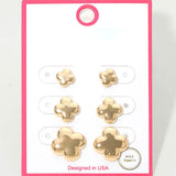 3Pairs - Gold Dipped Metal Quatrefoil Stud Earring Set