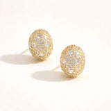 14K Gold Dipped CZ Pave Glam Oval Stud Earrings