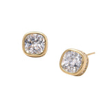 14K Gold Dipped Cushion Cut Elegance CZ Stud Earrings