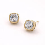 14K Gold Dipped Cushion Cut Elegance CZ Stud Earrings