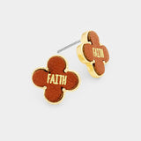 "Faith" Leather Quatrefoil Clover Stud Earring
