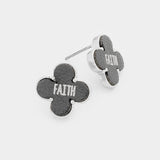"Faith" Leather Quatrefoil Clover Stud Earring