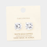 White Gold Dipped 11mm Cubic Zirconia Round Stud Earrings