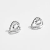 White Gold Dipped Heart Knot Stud Earrings