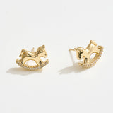 14K Gold Dipped CZ Pave Rocking Horse Stud Earrings
