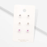 3Pairs - CZ Star Round Stud Earrings