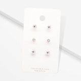 3Pairs - CZ Star Round Stud Earrings