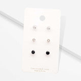3Pairs - CZ Heart Round Stud Earrings