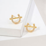14K Gold Dipped CZ Pave Lucky Horseshoe Stud Earrings