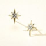 14K Gold Dipped CZ Pave North Star Stud Earrings