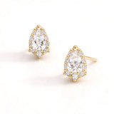 14K Gold Dipped CZ Pave Pear Cut Stud Earrings