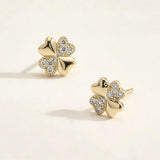 14K Gold Dipped CZ Pave Clover Stud Earrings