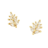 14K Gold Dipped CZ Marquise Leaf Stud Earrings