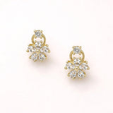 14K Gold Dipped CZ Floral Cluster Drop Stud Earrings