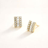 14K Gold Dipped Baguette CZ Cluster Stud Earrings