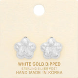 White Gold Dipped Flower Stud Earrings