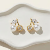14K Gold Dipped Hypoallergenic Pearl CZ Cherry Stud Earrings