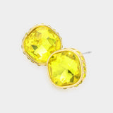 Women's Rhinestone Trimmed Square Stone Evening Stud Earrings