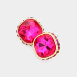 Women's Rhinestone Trimmed Square Stone Evening Stud Earrings