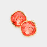 Women's Rhinestone Trimmed Square Stone Evening Stud Earrings