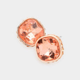 Women's Rhinestone Trimmed Square Stone Evening Stud Earrings