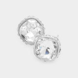 Women's Rhinestone Trimmed Square Stone Evening Stud Earrings