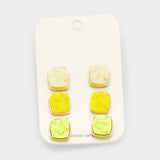 3Pairs Genuine Druzy Square Stud Earrings