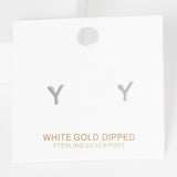 -Y- White Gold Dipped Metal Initial Monogram Stud Earrings
