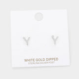 -Y- White Gold Dipped Metal Initial Monogram Stud Earrings