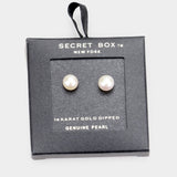 Secret Box _ 14k Gold Dipped Pearl Stud Earrings