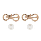 2Pairs - Metal Wire Bow Pearl Stud Earrings